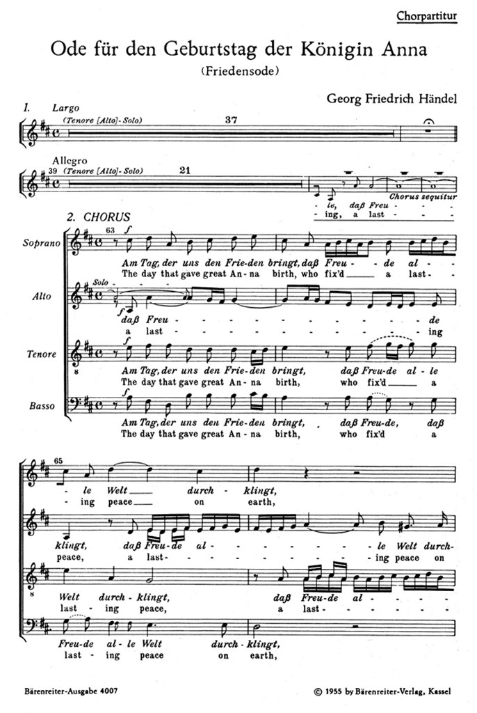 Ode For The Birthday Of Queen Anne - Ode Für Den Geburtstag Der Königin Anna (Serenata)