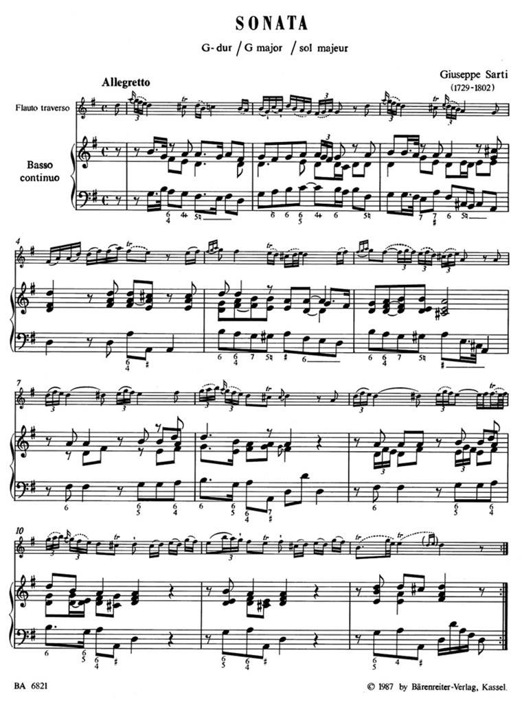 2 Sonaten Für Flöte Und Basso Continuo (SARTI GIUSEPPE)