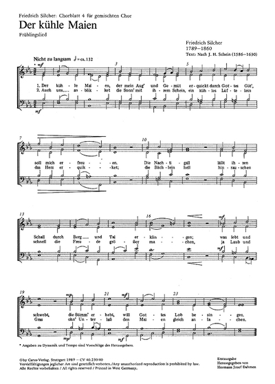 Silcher: Chorblatt 4 Für Gemischten Chor (SILCHER FRIEDRICH)