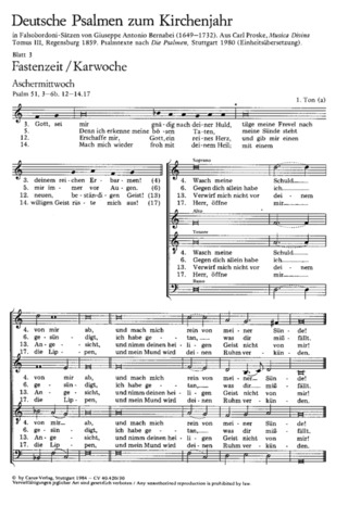 Bernabei: Deutsche Psalmen Zu Fastenzeit Und Karwoche (BERNABEI GIUSEPPE ANTONIO)