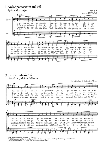 12 Polnische Weihnachtslieder Für Frauen- Oder Kinderchor A Cappella (SWIDER JOZEF)