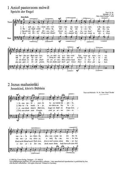 12 Polnische Weihnachtslieder Für Männerchor A Cappella (SWIDER JOZEF)