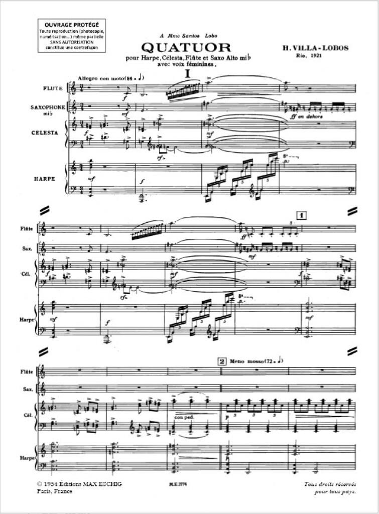 Villa-Lobos Quatuor 1921 Poche (Fl/Sx/Hp/Celesta/Vx De Femmes)