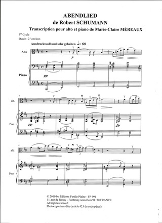 Abendlied (D'Après Schumann, Alto Et Piano)