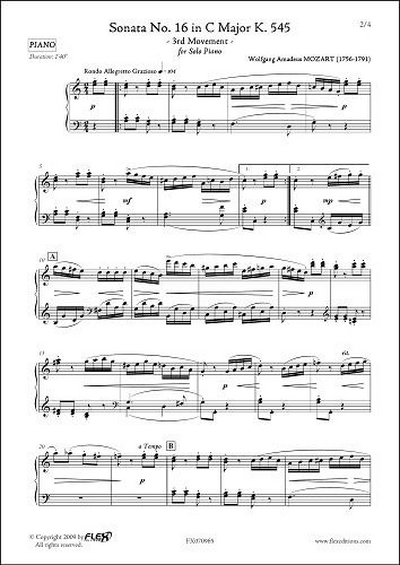 Sonate Pour Piano #16 En Do Majeur Kv 545 - 3Eme Mvt (MOZART WOLFGANG AMADEUS)