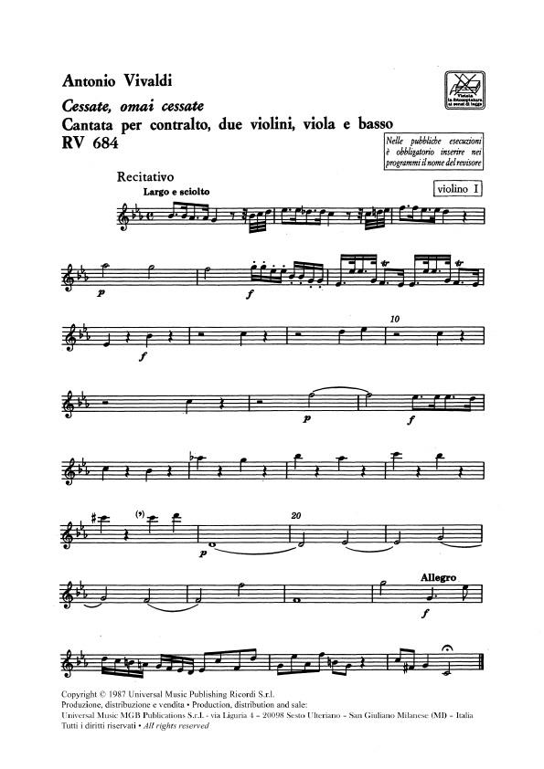 Cessate, Omai Cessate. Cantata Per C., 2 Vl., Vla E B.C. Rv 684 (VIVALDI ANTONIO)