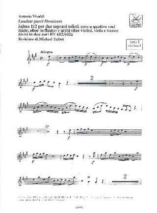 Laudate Pueri Dominum. Salmo 112 Per 2 Soprani Solisti, Coro A 4 Voci Miste, Oboe (Ou Flauto) E Archi Divisi In Due