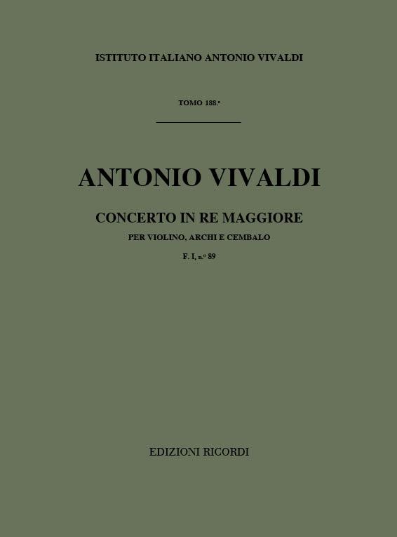 Concerto Per Vl. Archi E Bc: In Re Op. XI N.11 Rv 207 F.I/89 Tomo 188 (VIVALDI ANTONIO)