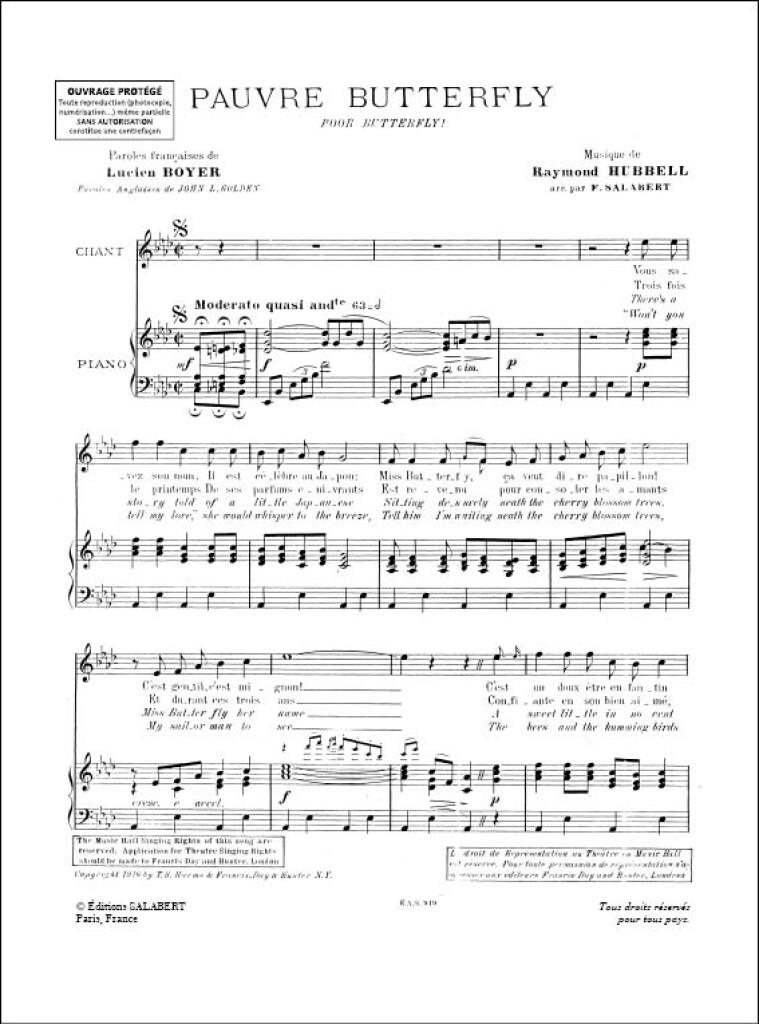 Pauvre Butterfly ! Chant-Piano (HUBBELL)