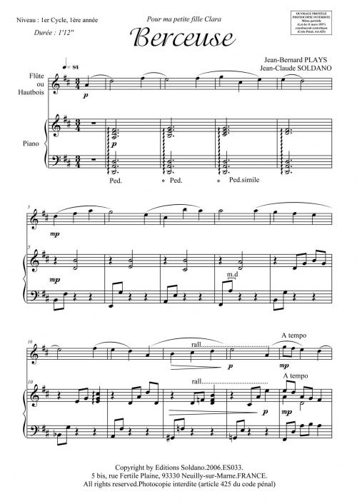 Berceuse (Flûte Ou Hautbois Et Piano)