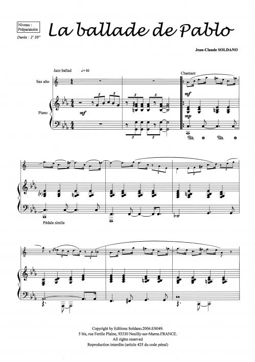 La Ballade De Pablo (Saxophone Et Piano)