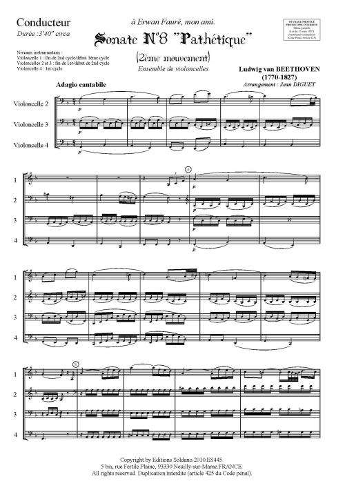 Sonate #8Pathétique (2ème Mvt) (Ensemble De Violoncelles)