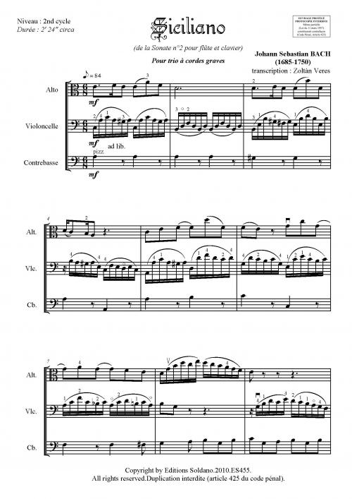 Siciliano (Alto, Cello, Contrebasse) (Autre Version De Es454)