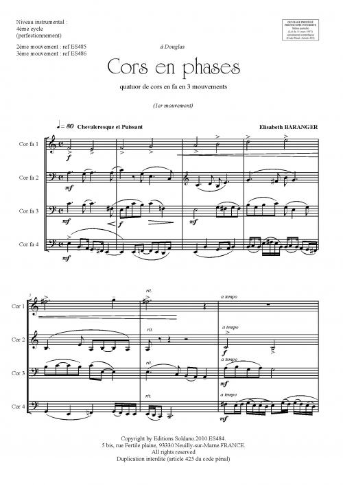 Cors En Phases [1Er Mouvement] (Quatuor De Cors)
