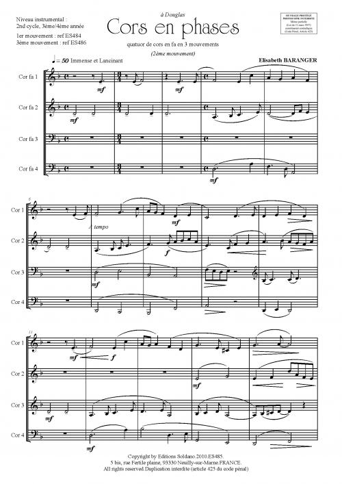 Cors En Phases [2ème Mouvement] (Quatuor De Cors)