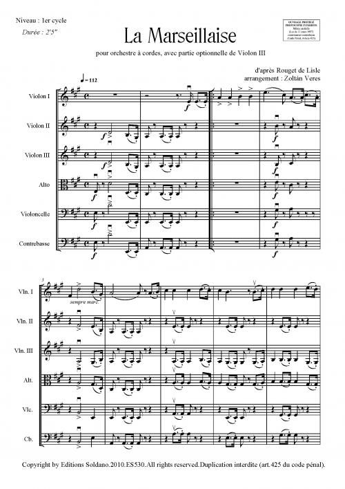 La Marseillaise (Pour Orchestre A Cordes + Partie Opt. De Violon III)