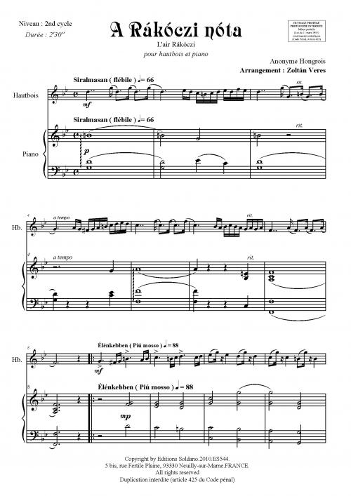 A Rákóczi Nóta (Hautbois Et Piano)