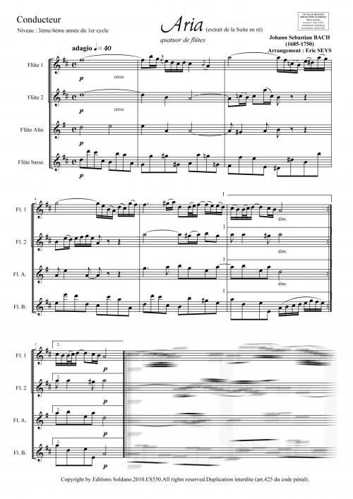 Aria (Extrait De La Suite En Ré) (Quatuor De Flûtes [2Xut, Alto, Basse])