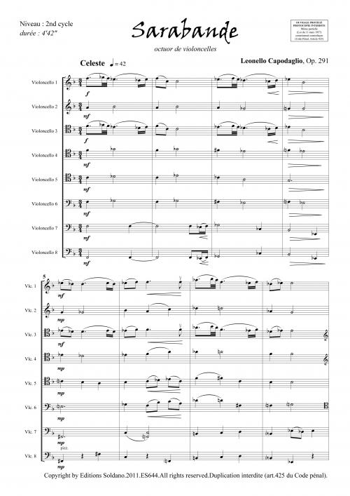 Sarabande (Octuor Ou Ensemble De Violoncelles)